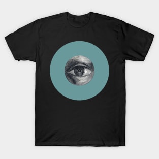 Halloween All Seeing Eye, Signs, and Omens - Teal and Black T-Shirt